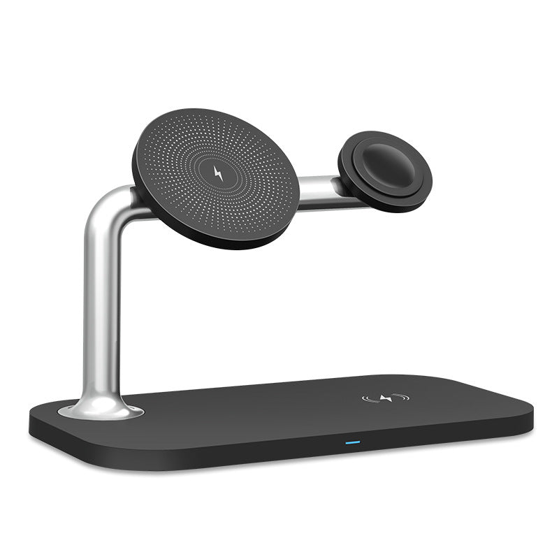 USB-C powered 3-in-1 magnetic charging stand for Apple devices.
