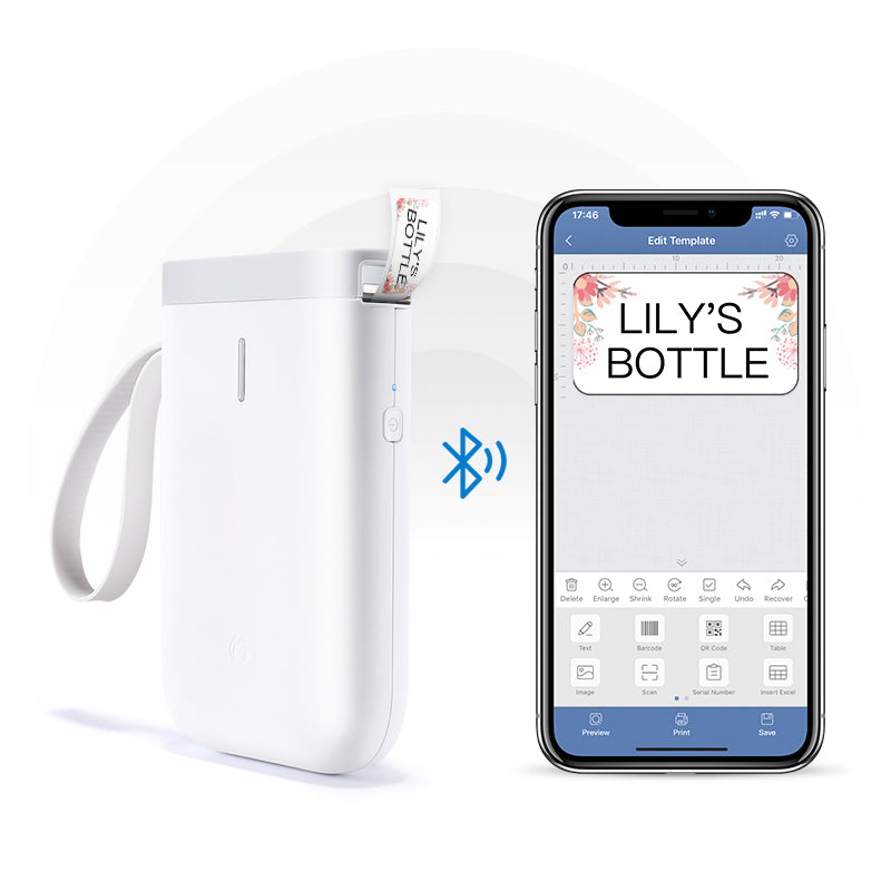Compact mini thermal label printer with wireless Bluetooth connectivity