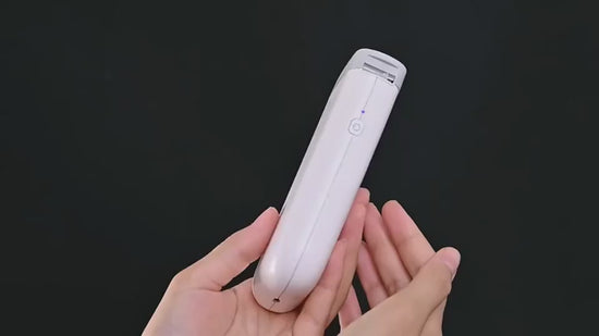 Portable Bluetooth thermal label printer demonstrating smartphone connection, custom label creation, and fast ink-free printing.