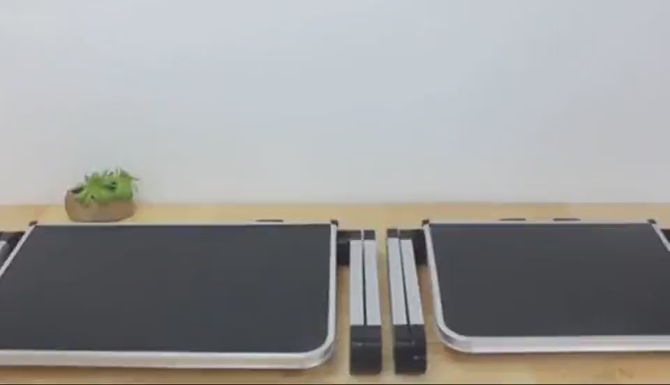 Portable foldable laptop stand demonstrating easy folding, storage, and use at home or while traveling.