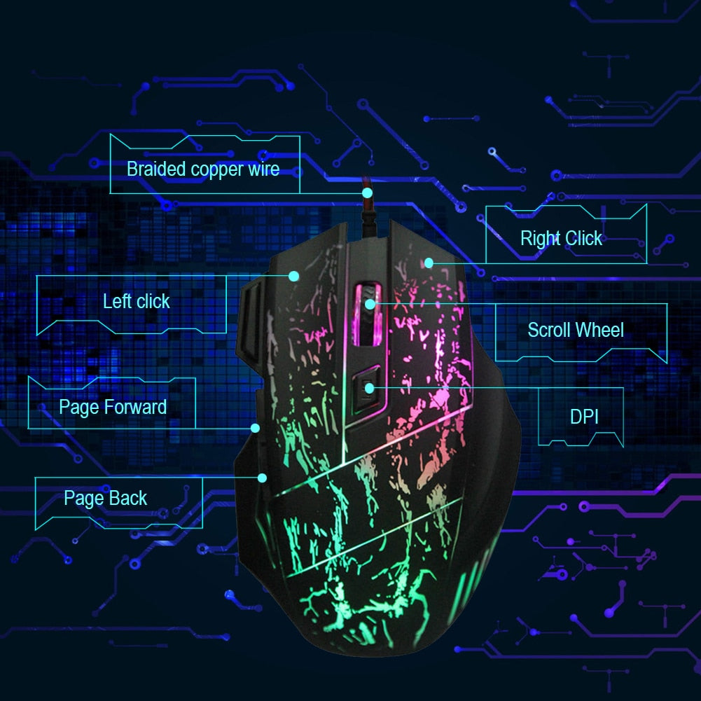 Black RGB computer mouse with illuminated gaming design