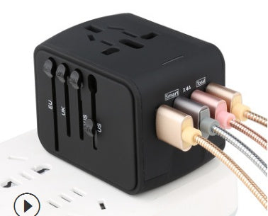 Universal travel adapter side view with USB charging