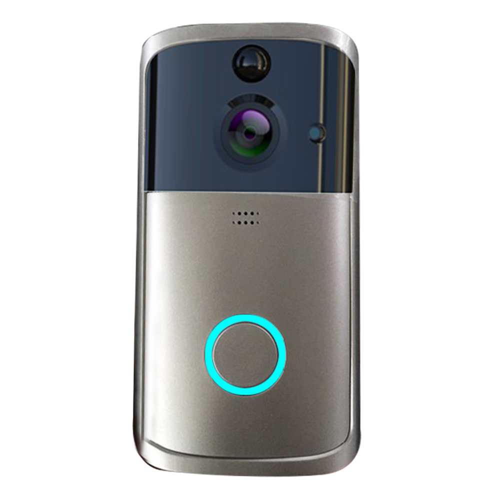 Wireless video doorbell camera installed at a front door